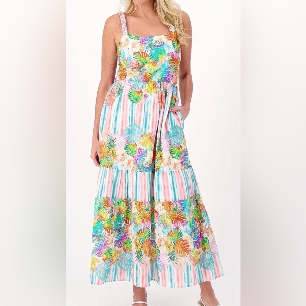 Like new! Destination 365 Printed Maxi Dress with Braided Straps-Green